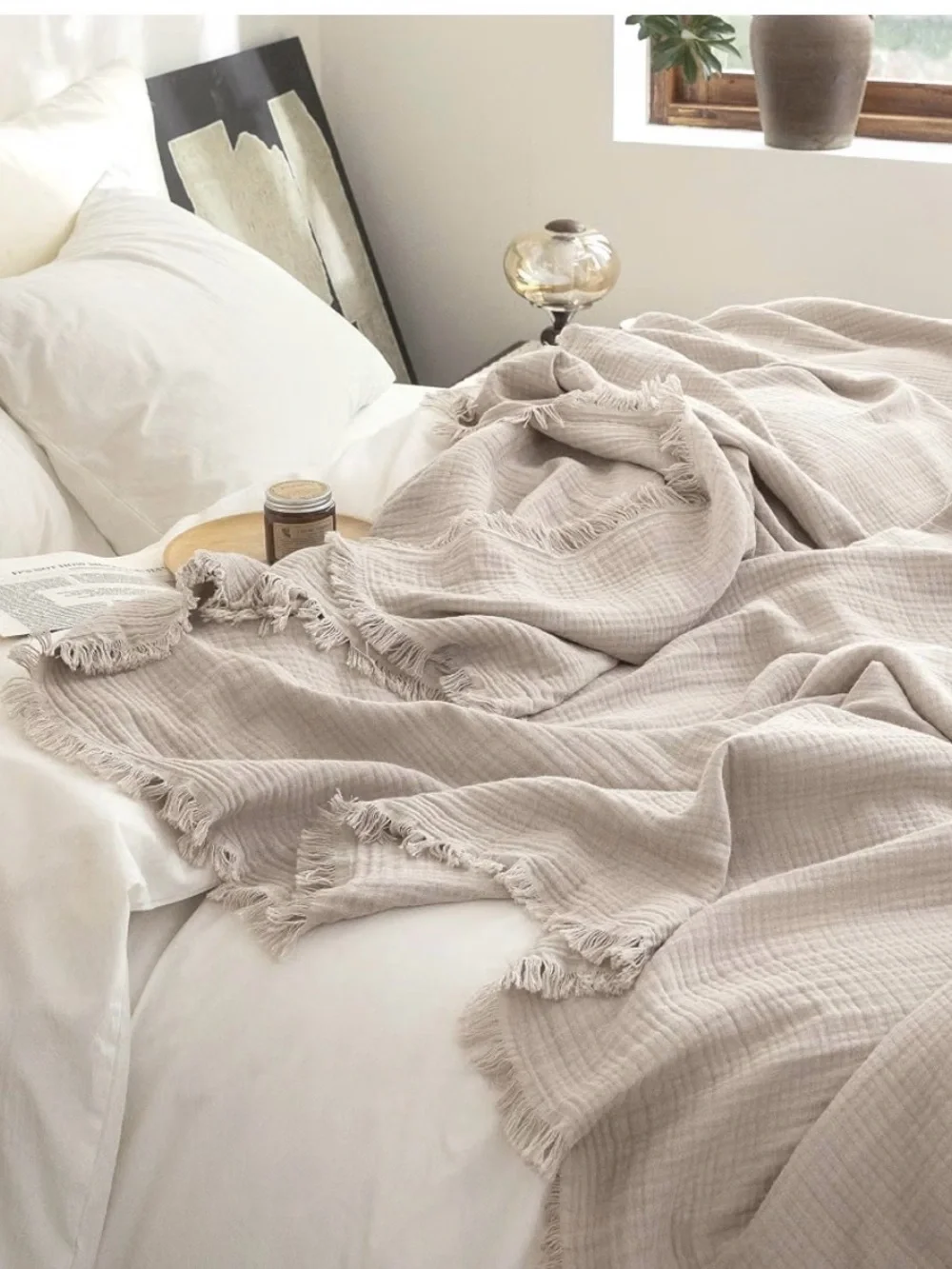 NWT - FOSSA Muslin Blanket 4-Layer 100% Cotton Gauze Blanket with Fringe 50